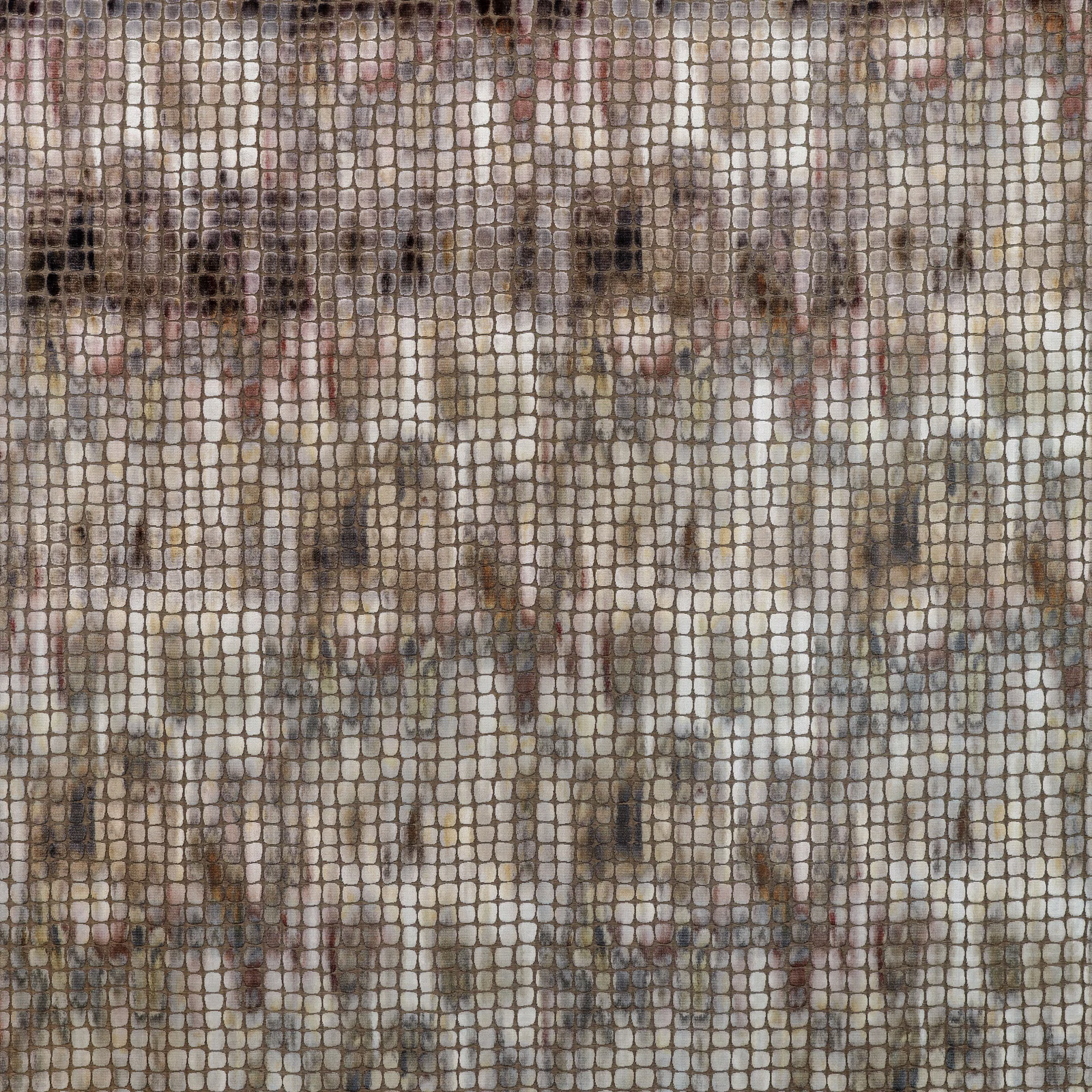 Muted taupe, grey and rust woven grid with softly weathered textured checks