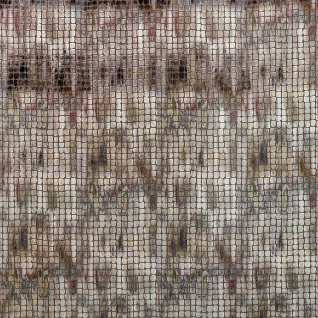 Muted taupe, grey and rust woven grid with softly weathered textured checks