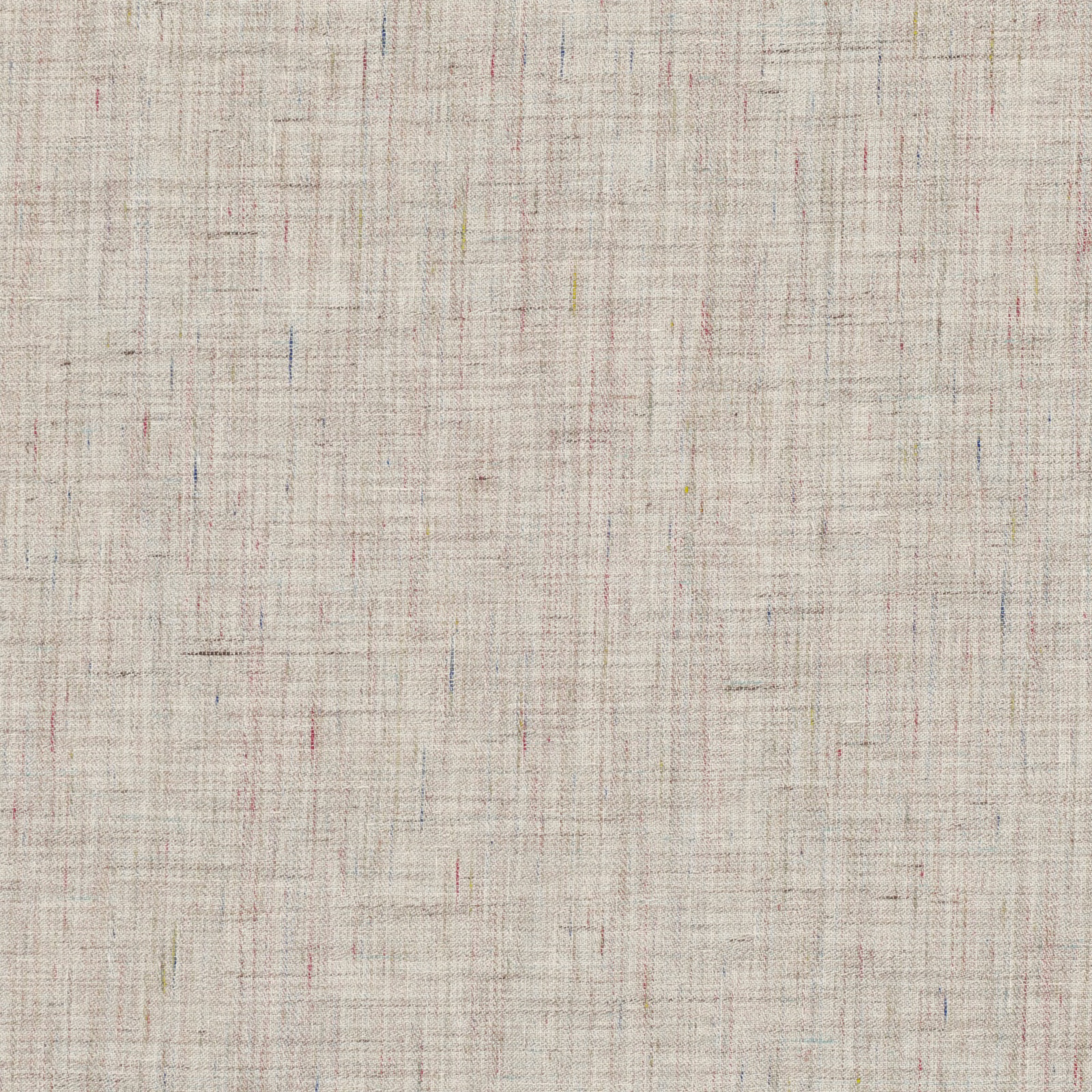 Pale beige woven textile with fine crosshatch and pink, blue, and yellow flecks