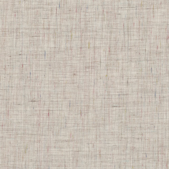 Pale beige woven textile with fine crosshatch and pink, blue, and yellow flecks