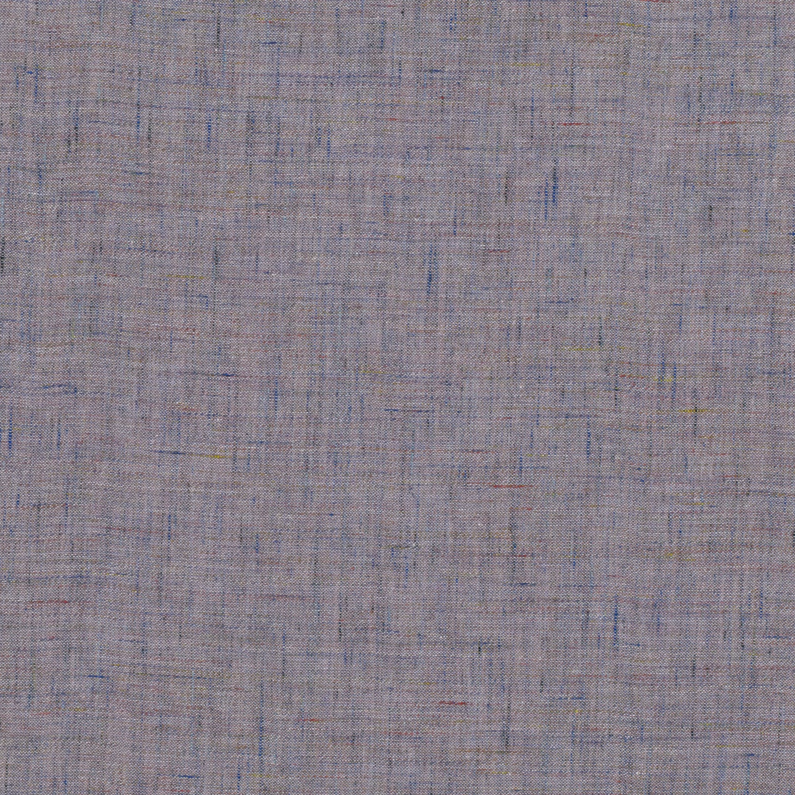 Close-up of cool taupe-grey woven fabric with blue, mauve and pink flecks