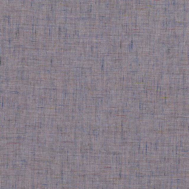 Close-up of cool taupe-grey woven fabric with blue, mauve and pink flecks