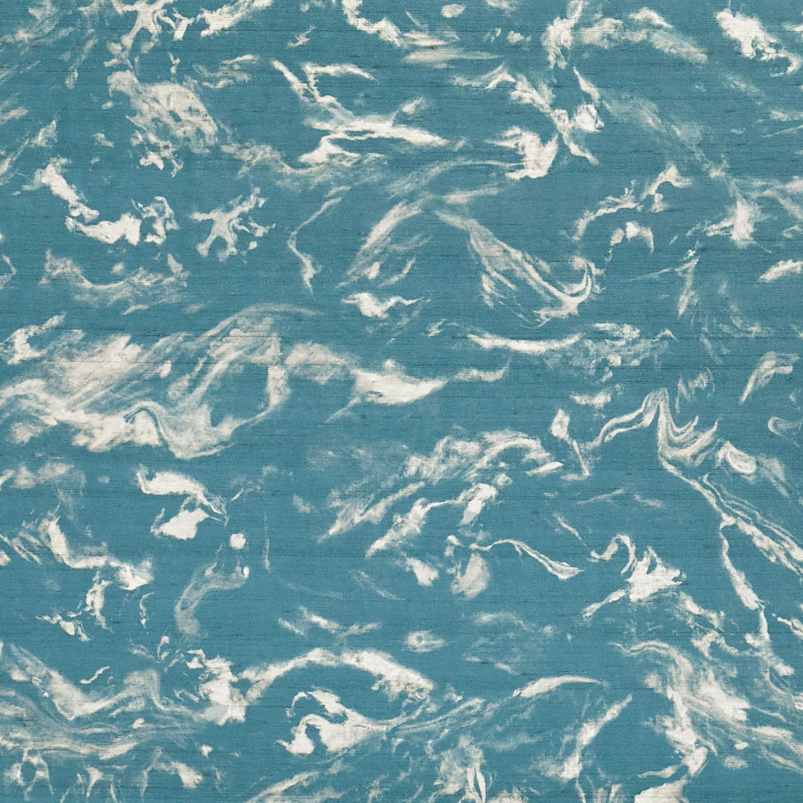 Cool cerulean wallpaper with ivory marbled swirls and fine horizontal striations
