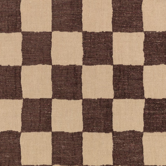 Deep plum-brown and cream checks with a coarse, irregular woven texture