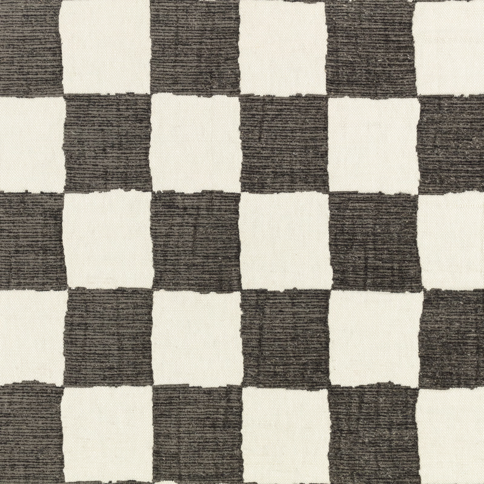 Irregular charcoal and ivory checks with a ridged horizontal woven texture