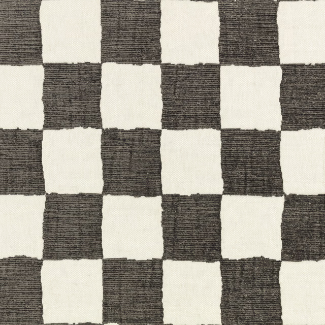 Irregular charcoal and ivory checks with a ridged horizontal woven texture