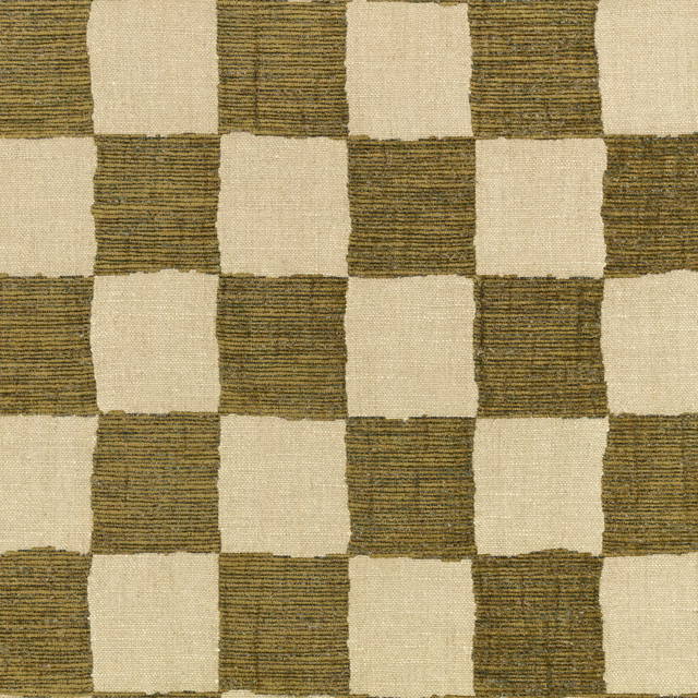 Muted olive and cream oversized check with irregular blocks and ridged woven texture