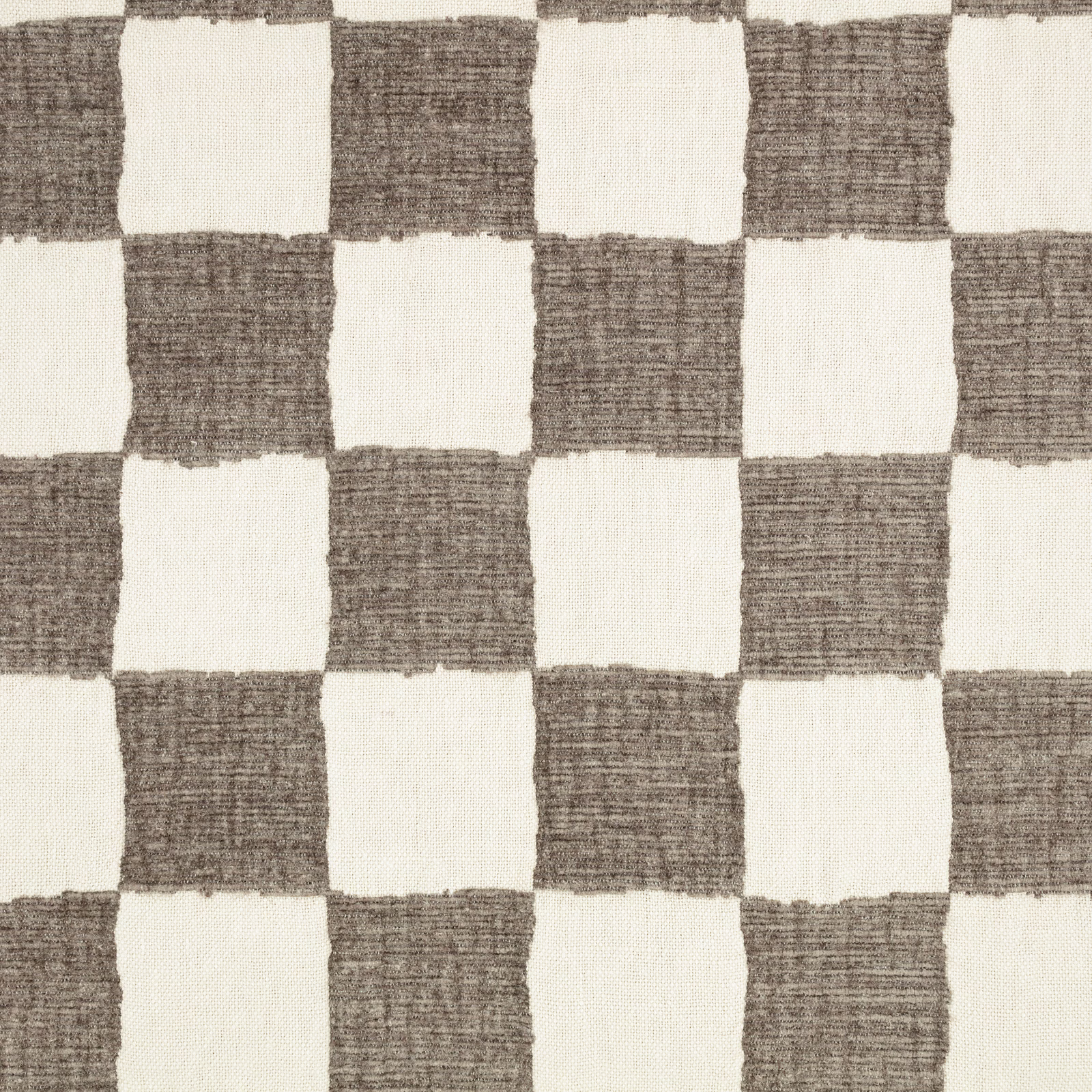 Taupe-grey and ivory oversized checks with a visibly slubbed woven texture