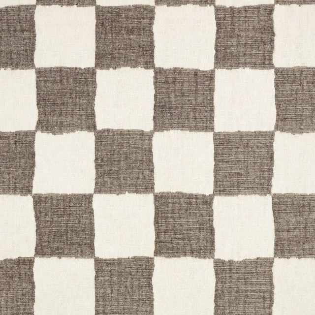 Taupe-grey and ivory oversized checks with a visibly slubbed woven texture