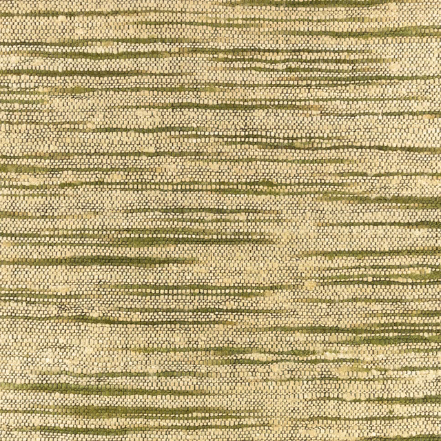 Close-up of olive and cream nubby weave with irregular horizontal stripes