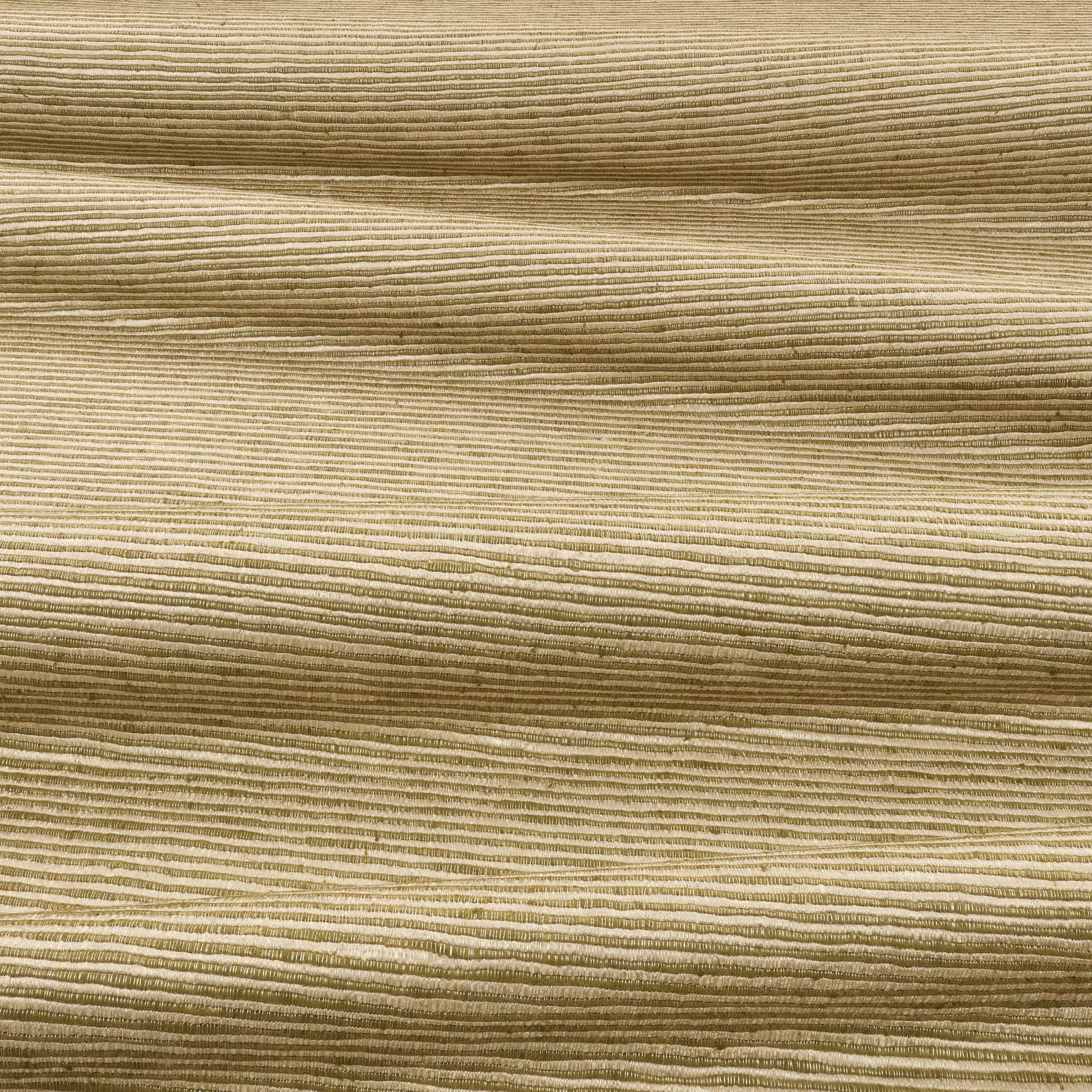 Muted cypress olive fabric with fine horizontal beige and taupe ribbing