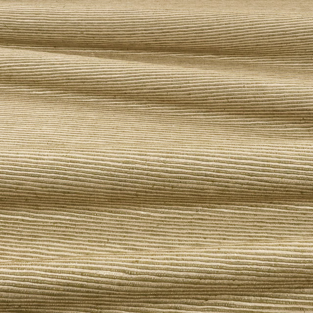 Muted cypress olive fabric with fine horizontal beige and taupe ribbing