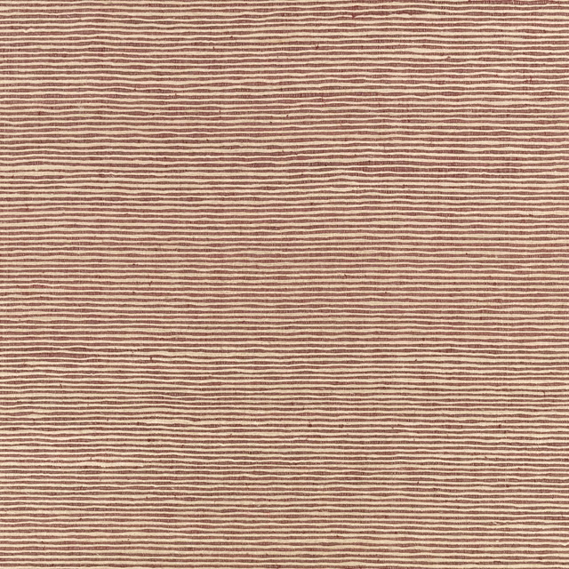 Fine uneven eggplant stripes over a warm taupe woven ground
