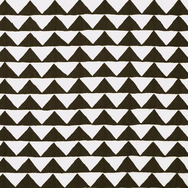 Deep olive triangular rows on an ivory, lightly textured textile surface