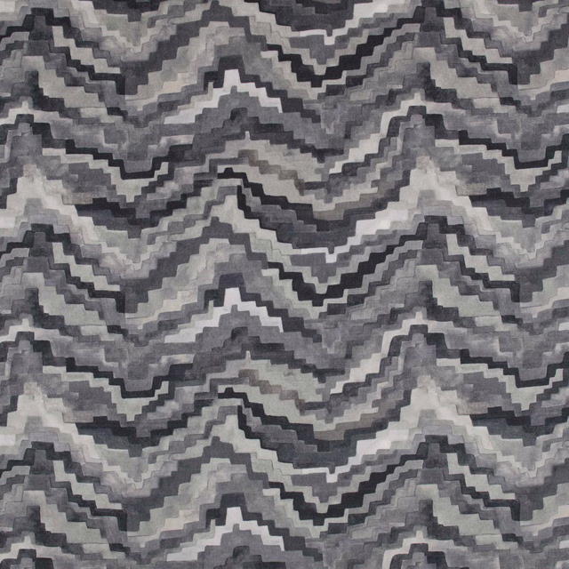 Mineral grey textile with layered charcoal zigzag waves and mottled tonal texture