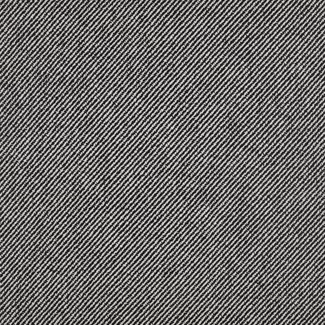 Close-up of charcoal and ivory fabric with a fine diagonal twill weave
