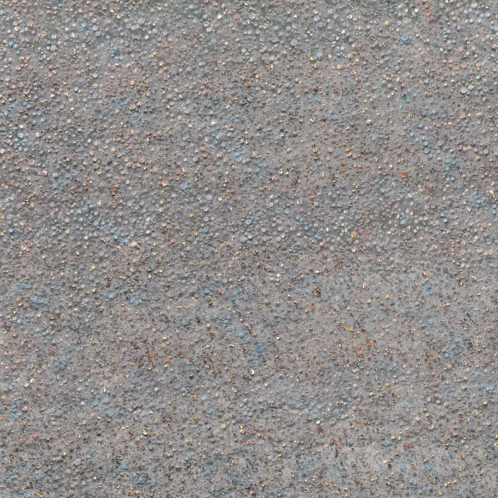 Cool mineral-grey nubby textile with blue and rust flecks across its pebbled surface