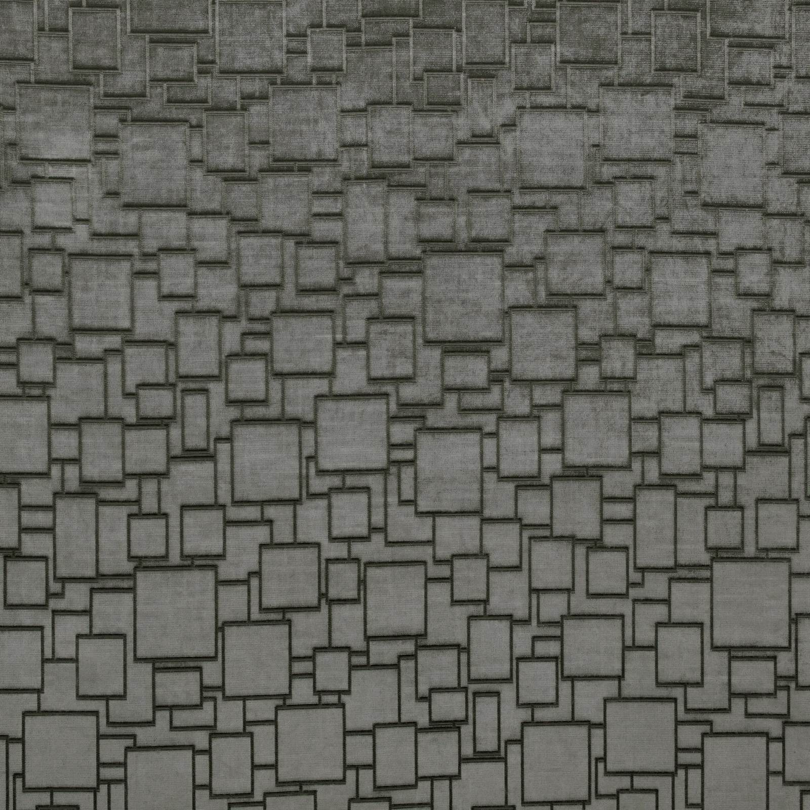 Cool mercury grey fabric with layered charcoal-outlined squares and mottled texture