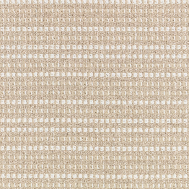 Close-up of warm putty-beige weave with broken cream dash rows and slub texture