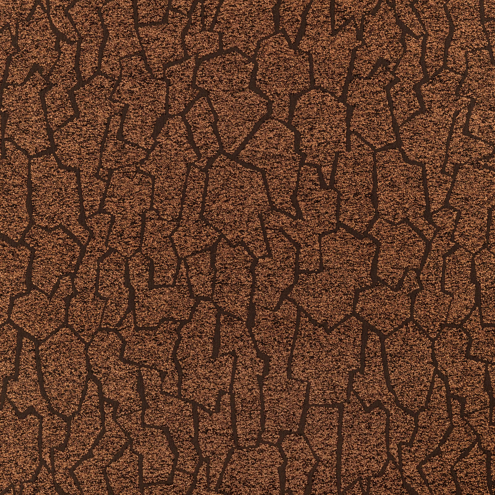 Warm cocoa outdoor fabric with dark irregular crackle lines and grainy texture