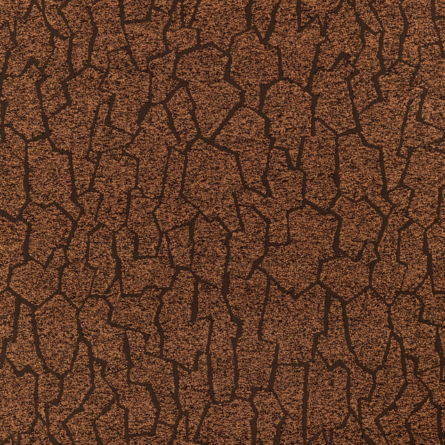 Warm cocoa outdoor fabric with dark irregular crackle lines and grainy texture