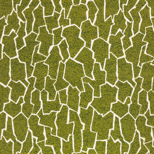 Kiwi-green textured fabric with irregular ivory crackle lines in a geometric pattern