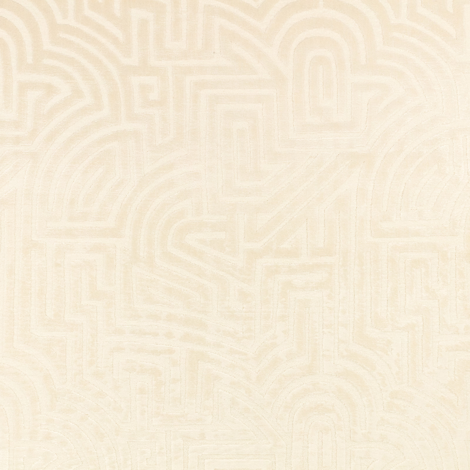 Oyster cream textile with raised tonal maze lines and rounded geometric arches