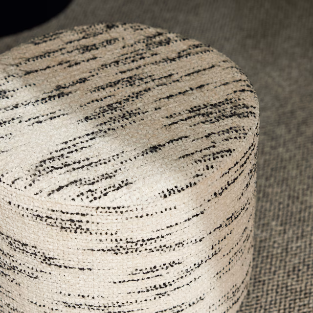 Ivory woven upholstery with broken slate-grey horizontal streaks and a nubby textured surface