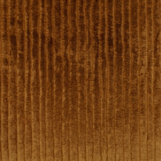 Warm cognac-brown velvet with softly irregular vertical striations and shifting pile highlights