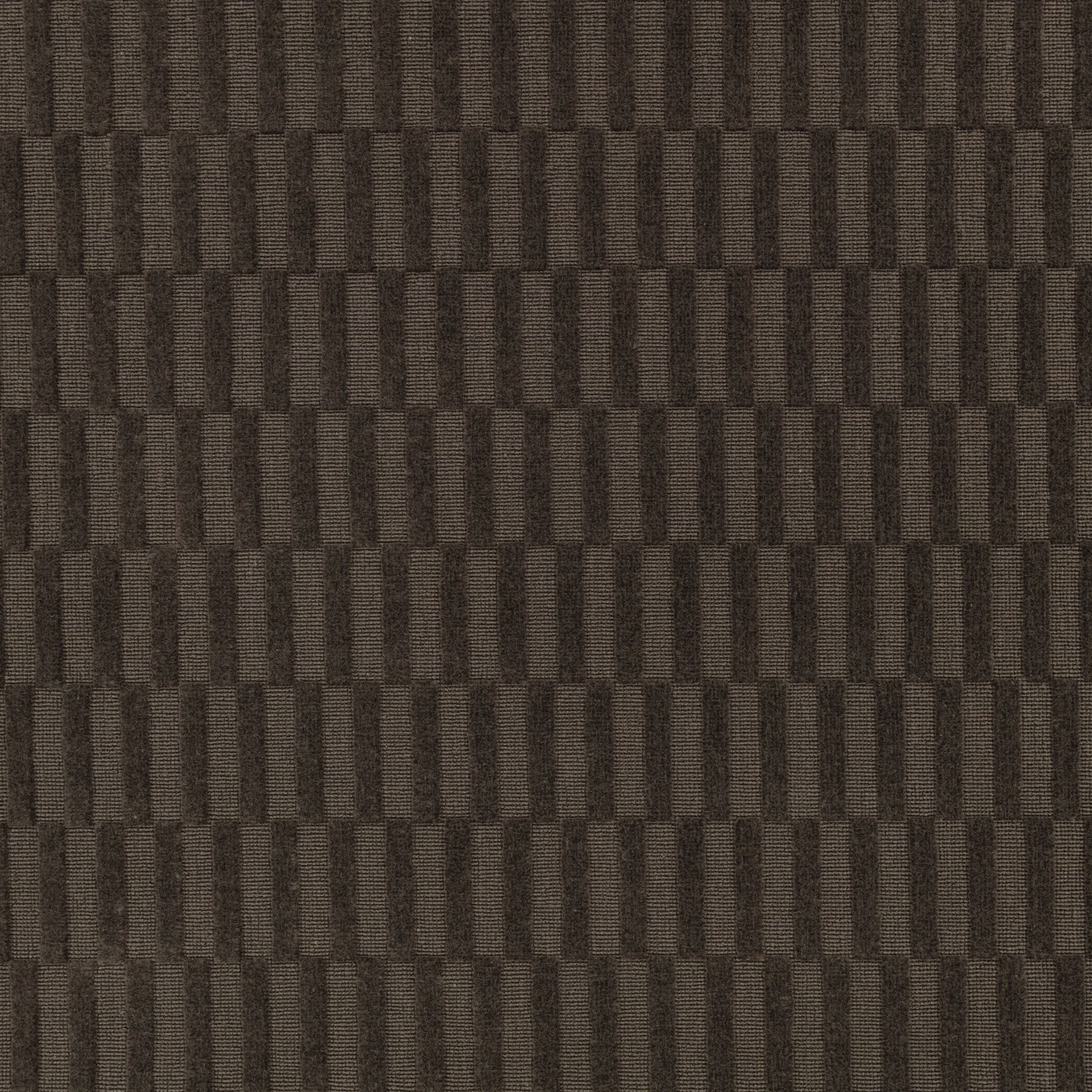 Dark espresso-brown woven fabric with vertical bars and stepped geometric blocks