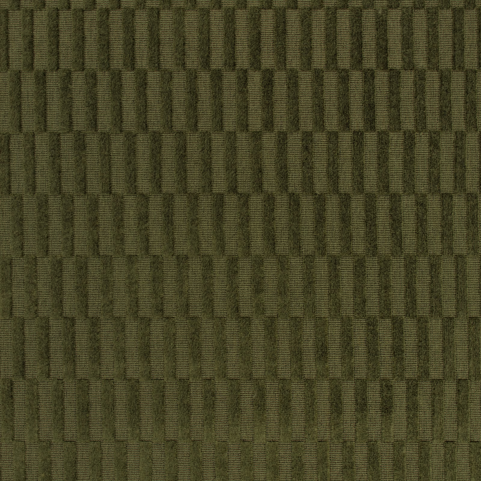 Muted moss-green woven fabric with staggered vertical block texture