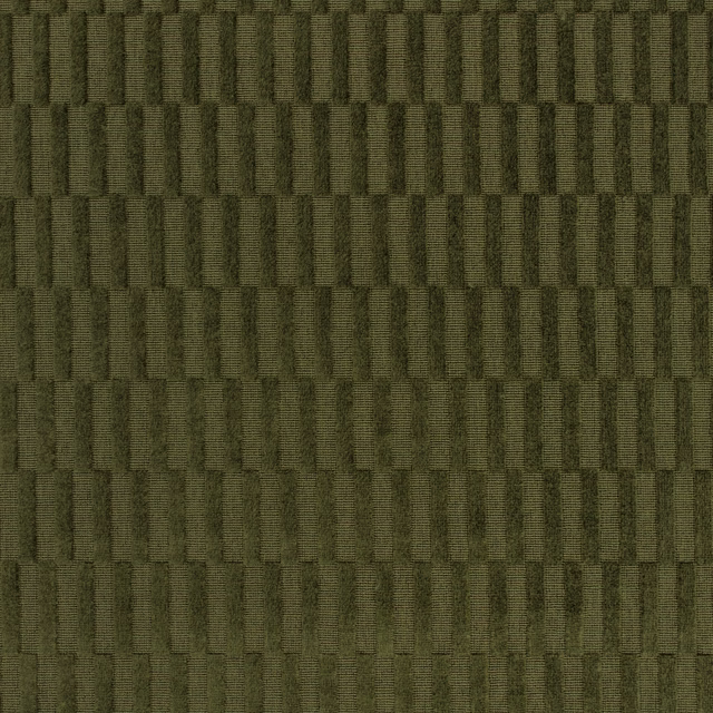 Muted moss-green woven fabric with staggered vertical block texture