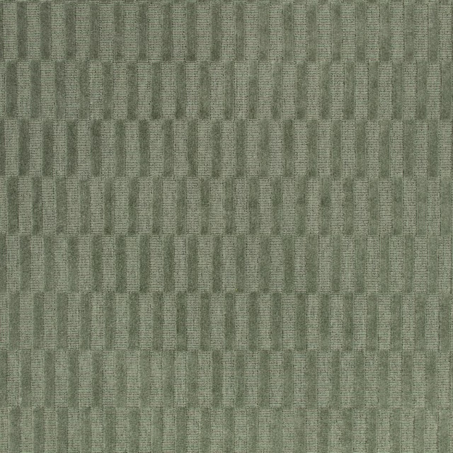 Muted seafoam woven fabric with broken vertical blocks and fine linear texture