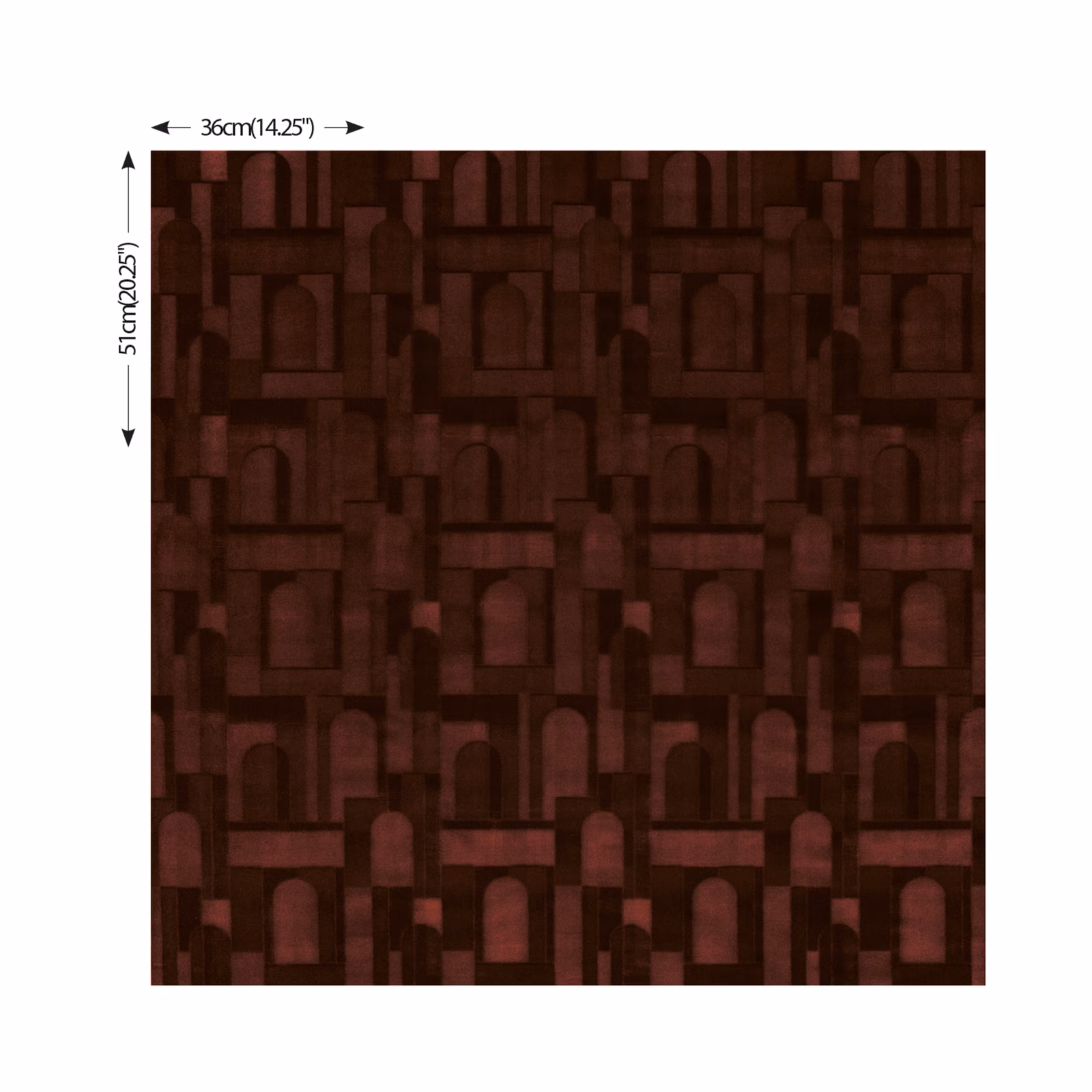 Dark Brunello brown textile with burgundy arches and a shadowed geometric repeat