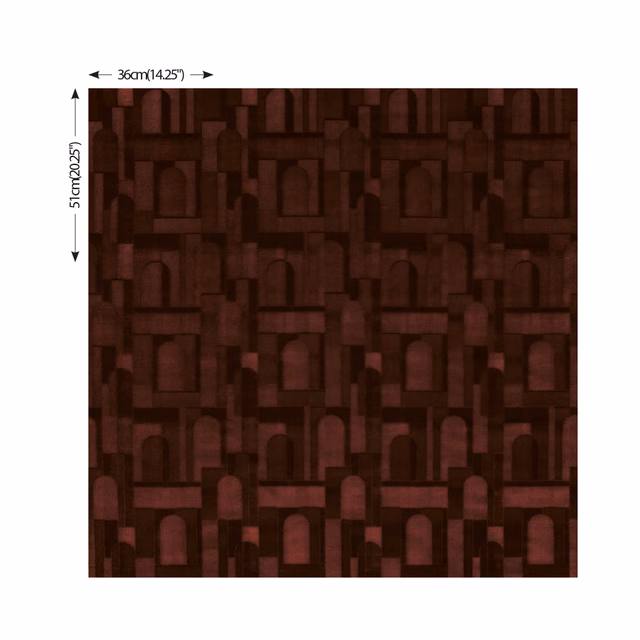 Dark Brunello brown textile with burgundy arches and a shadowed geometric repeat