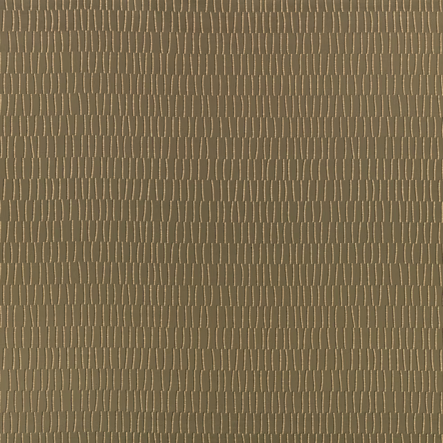 Muted moss olive woven fabric with irregular pale vertical dashes and tactile texture