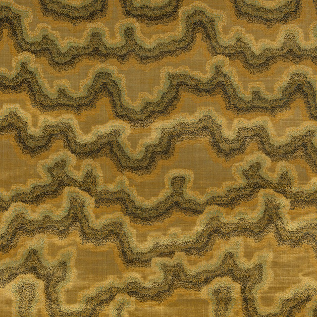 Ochre chartreuse woven swatch with olive and charcoal meandering bands
