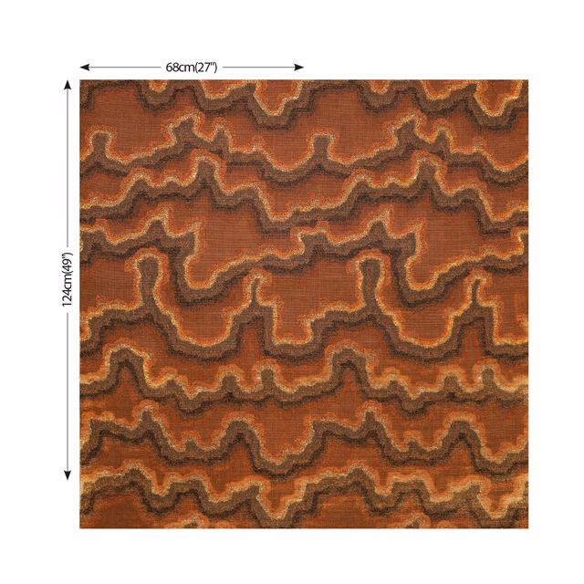 Rusted terracotta woven swatch with charcoal and ochre meandering bands