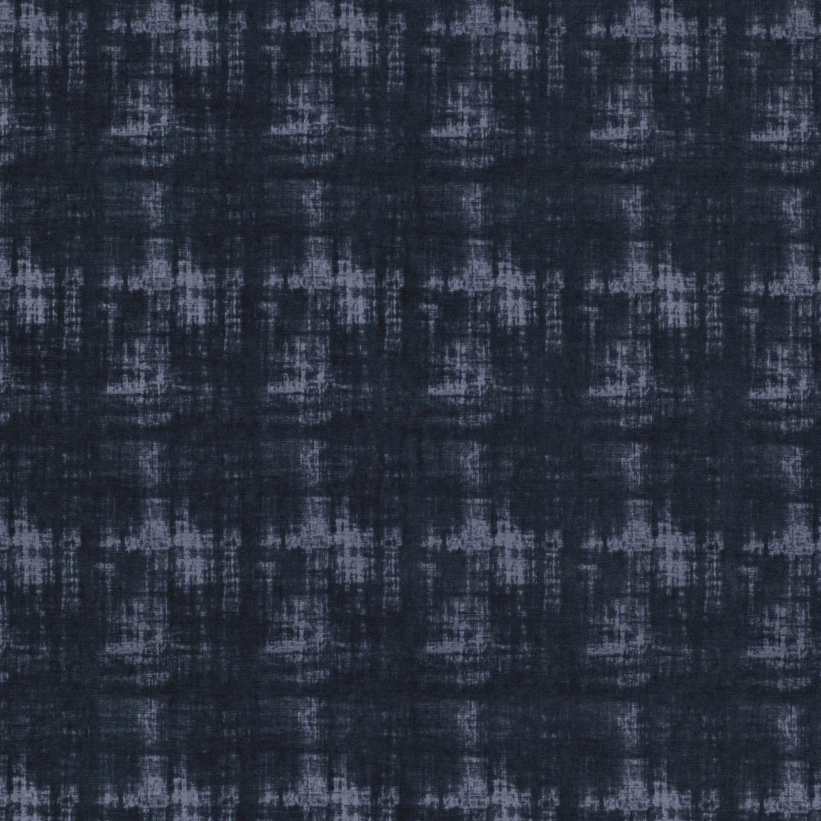 Deep ocean-blue textile with charcoal ground and distressed grey crosshatch weave