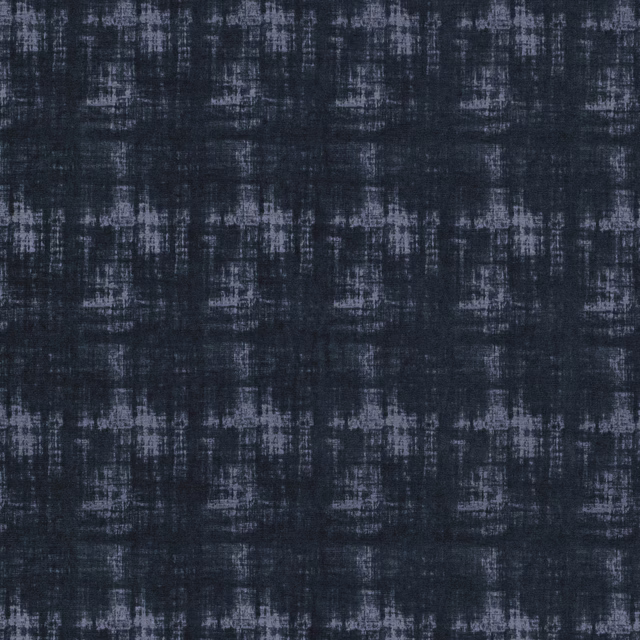 Deep ocean-blue textile with charcoal ground and distressed grey crosshatch weave