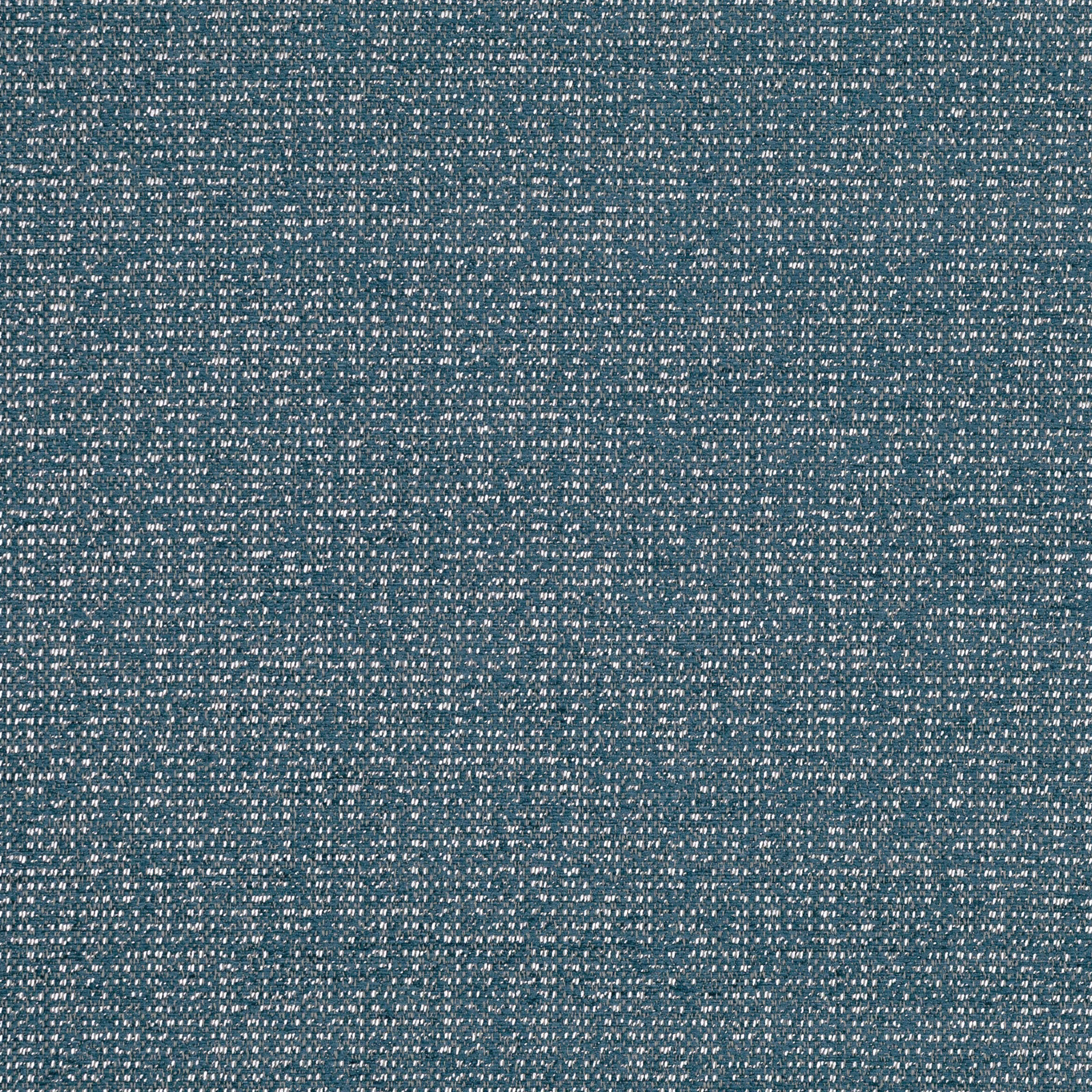 Close-up of smoky teal-blue woven fabric with fine pale flecks and tactile texture