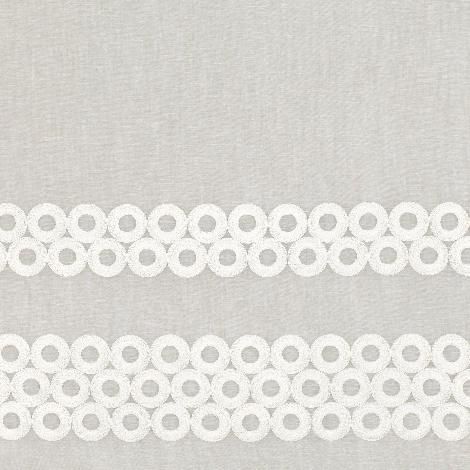 Pale grey linen weave with two bands of raised white ring motifs