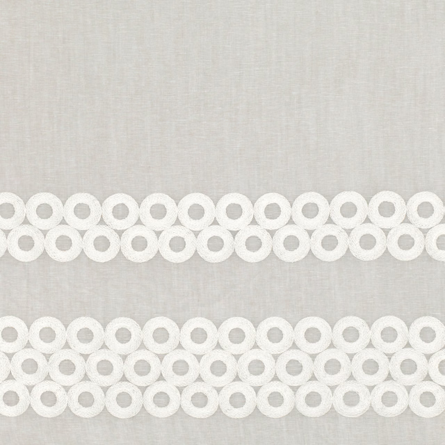Pale grey linen weave with two bands of raised white ring motifs