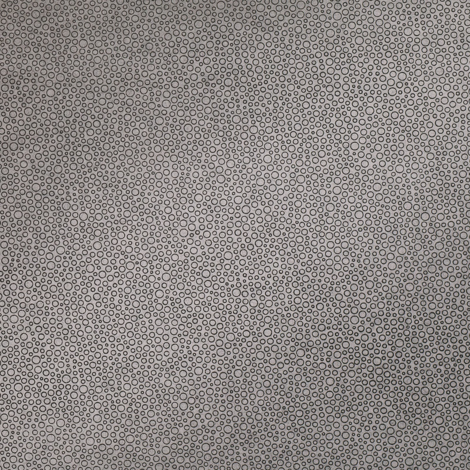 Cool tungsten-grey wallpaper with dense tiny outlined rings over a softly tonal ground
