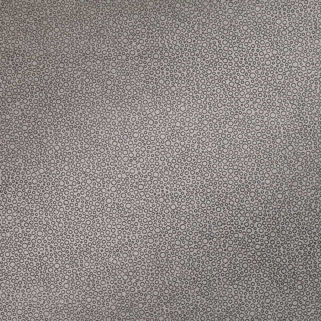 Cool tungsten-grey wallpaper with dense tiny outlined rings over a softly tonal ground
