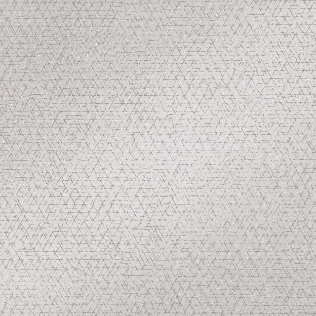 Cool silver-grey wallcovering with fine intersecting angular lines and mottled texture