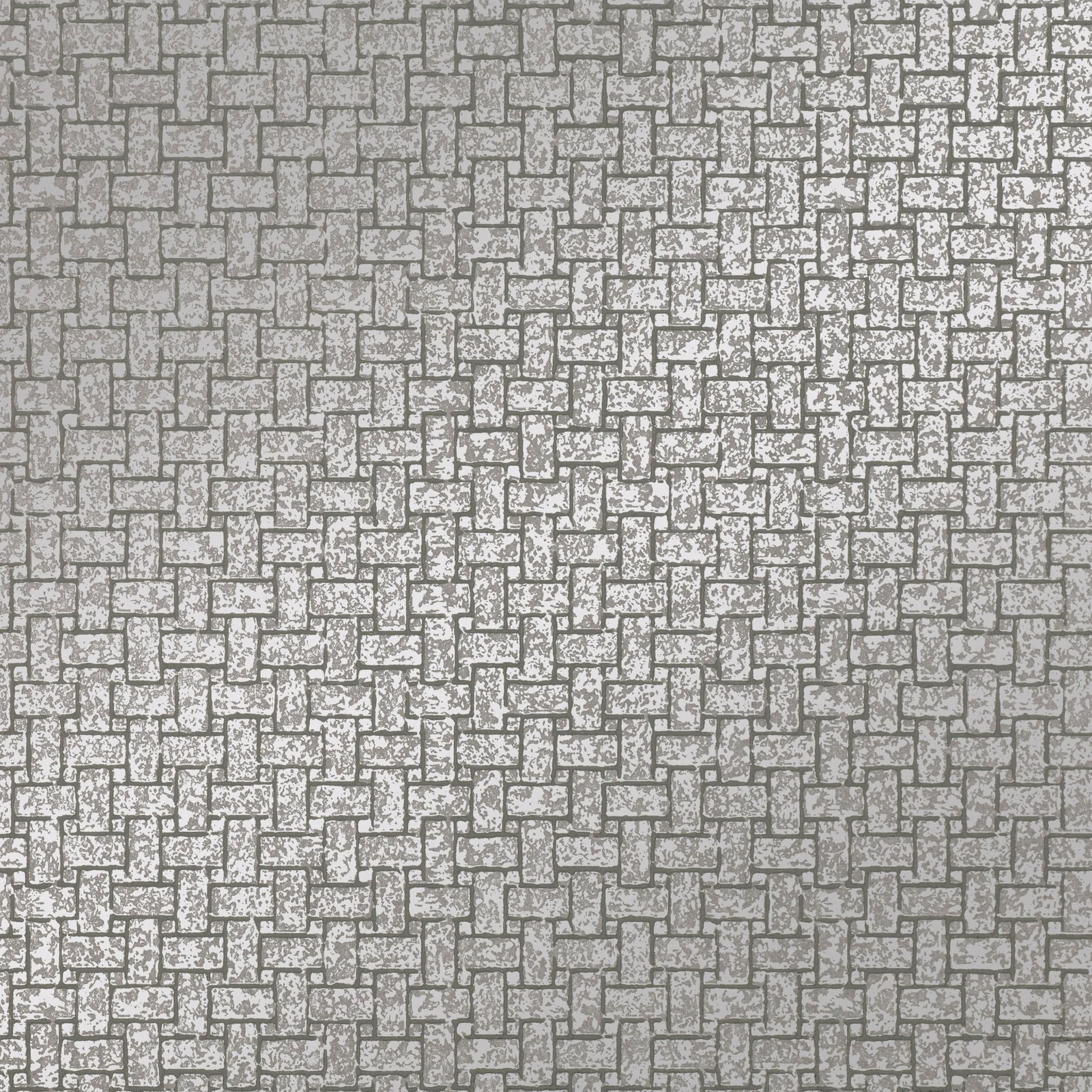 Cool silver-grey wallpaper with a dense mottled interlocking rectangular pattern