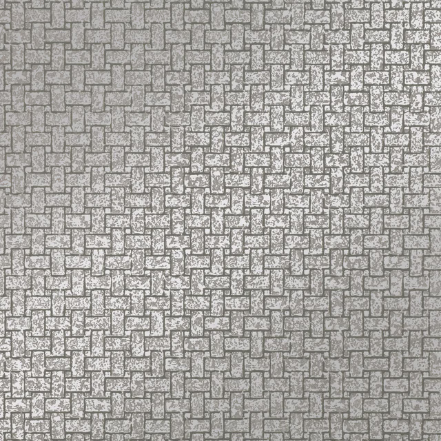 Cool silver-grey wallpaper with a dense mottled interlocking rectangular pattern