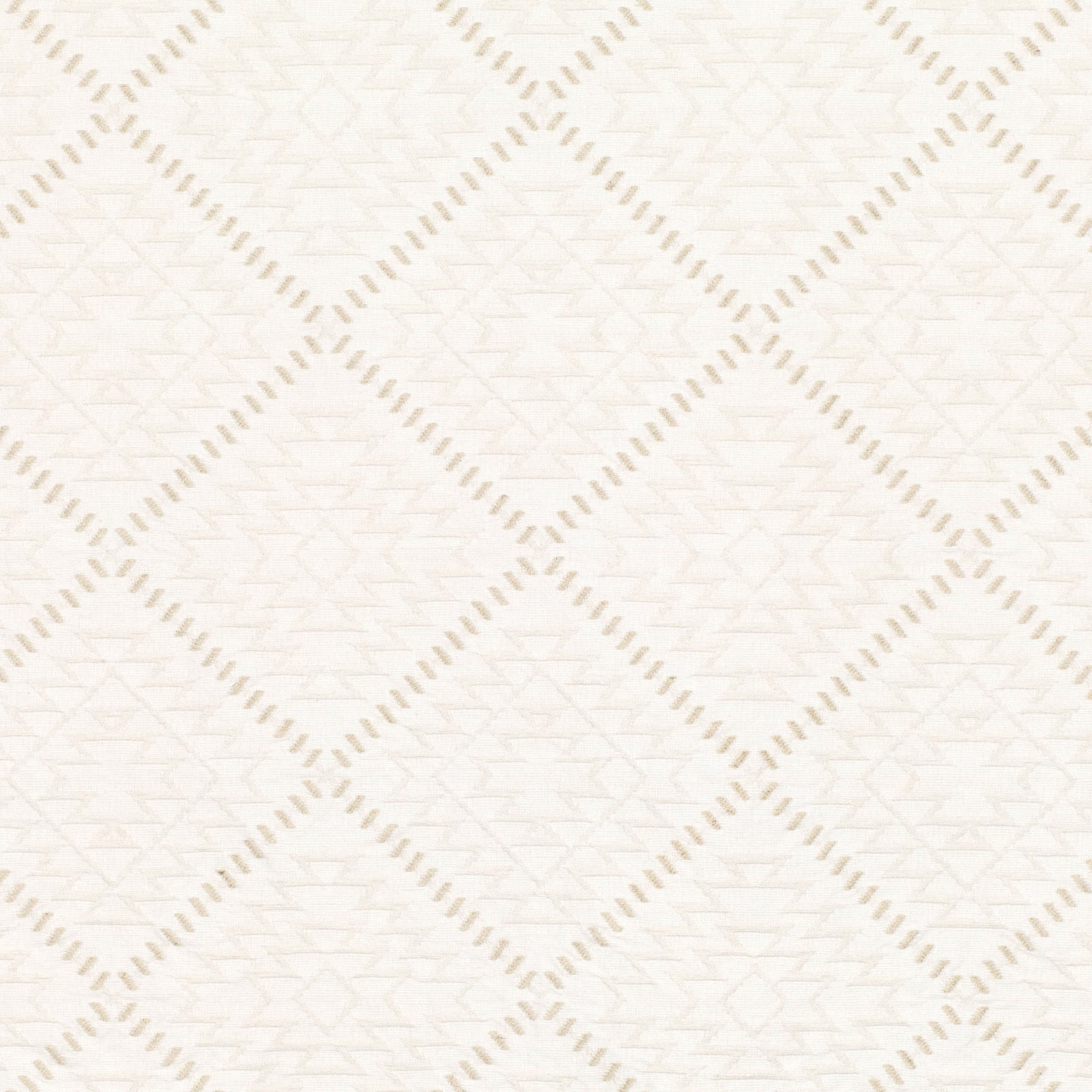 Warm ivory fabric with pale beige diamond lattice and fine angular woven motifs