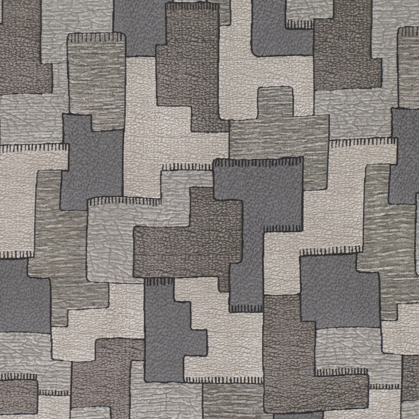Mineral grey geometric blocks with raised nubby weave and stitched-looking dark edges